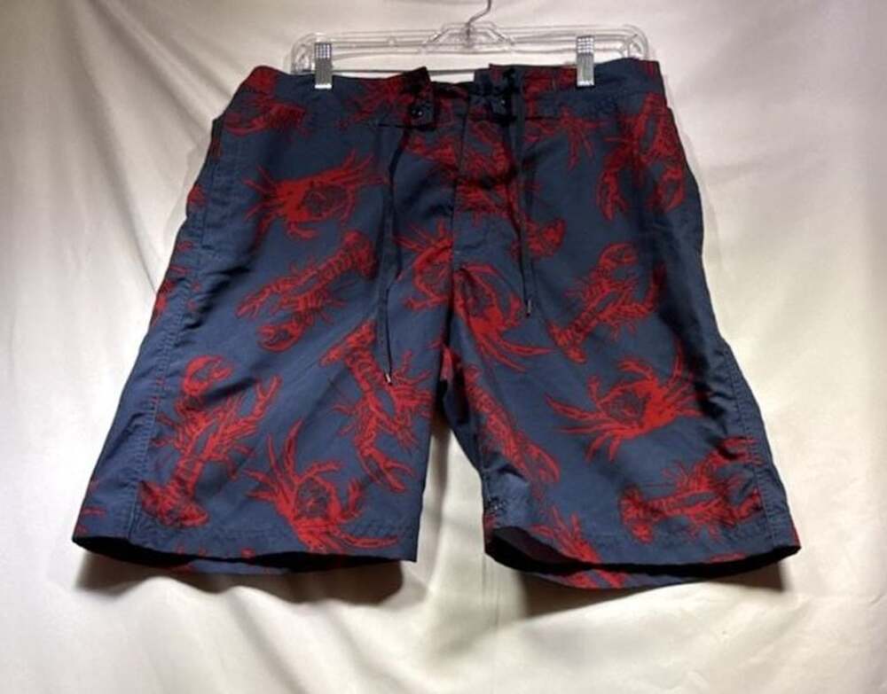 L.L.Bean Navy Blue Red Crab Lobster Print Swim Trunks Shorts Men Size 34